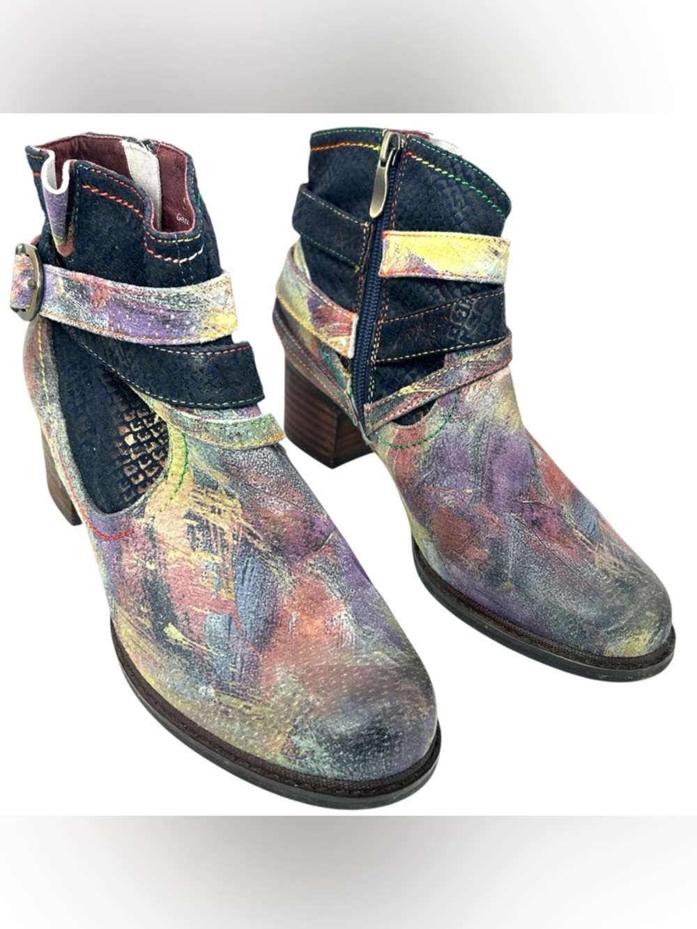 LArtiste Spring Step Shazzam Ankle Boots Hand Painted Leather Boho 37 womans